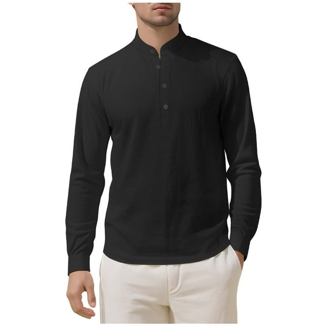 Long Sleeve Workout Top Solid Button Half Cardigan Standing Collar Casual Men