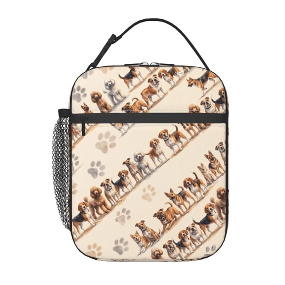 Dog Lunch Bag,Watercolor Dog Pattern Insulated Lunch Box For Work Office Picnic, Reusable Thermal Meal Prep Tote With Side Mesh Pocket And Buckle Handle