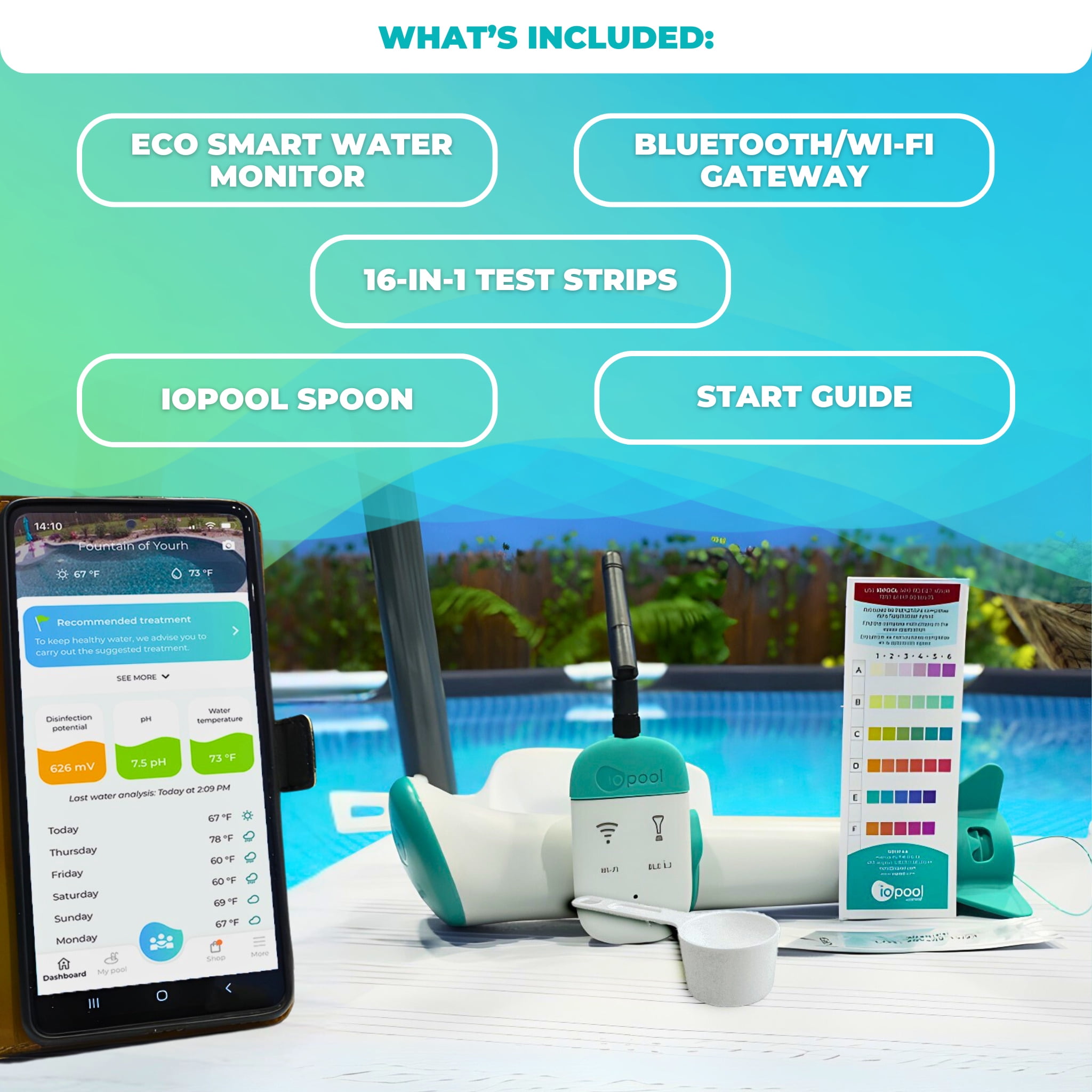 iopool Smart Water Monitor - Works for Chlorine & Bromine Pools, Hot Tubs, & Swim Spas - Gives Precise Dosage recommendations. ! Update 2024 !