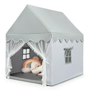 Costway Kids Play Tent Large Playhouse Children Play Castle Fairy Tent Gift w/ Mat Gray