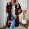 thumbnail image 5 of WTOBBY Women's Fashion Casual Halloween Printed Mid-Length Cardigan Jacket Asymmetrical Hem Cover Up Long Sleeve Open Front Lightweight Top,Saffron 2XL, 5 of 6