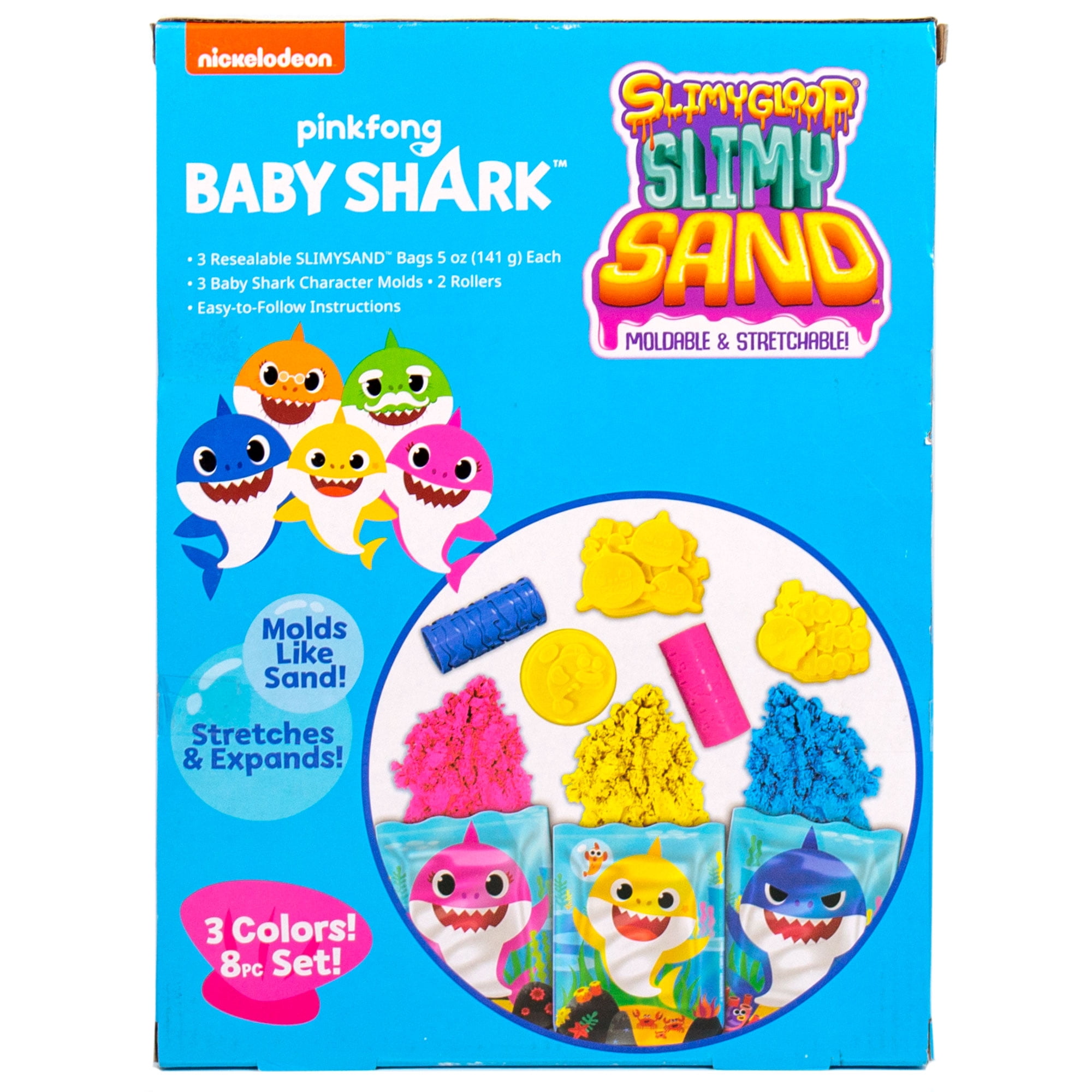 Baby Shark Silimygloops Slimy Sand, Sensory Play Sand & Molds Art & Craft Kit (9 Pieces)