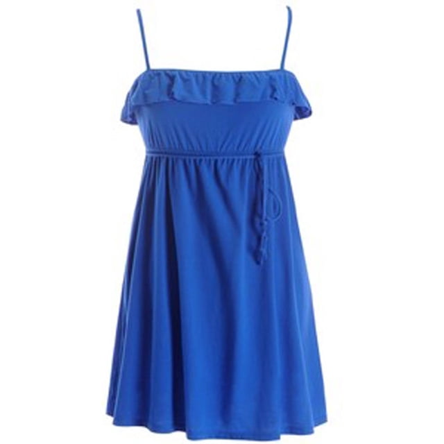 Aeropostale vestido de verano con cuello de volantes para mujer, azul, extra pequeño
