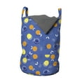 thumbnail image 1 of Fruits Laundry Bag, Vibrant Oranges and Lemons Silhouettes with Mini Polka Dots, Hamper Basket with Handles Drawstring Closure for Laundromats, 13" x 19", Violet Blue Orange, by Ambesonne, 1 of 4