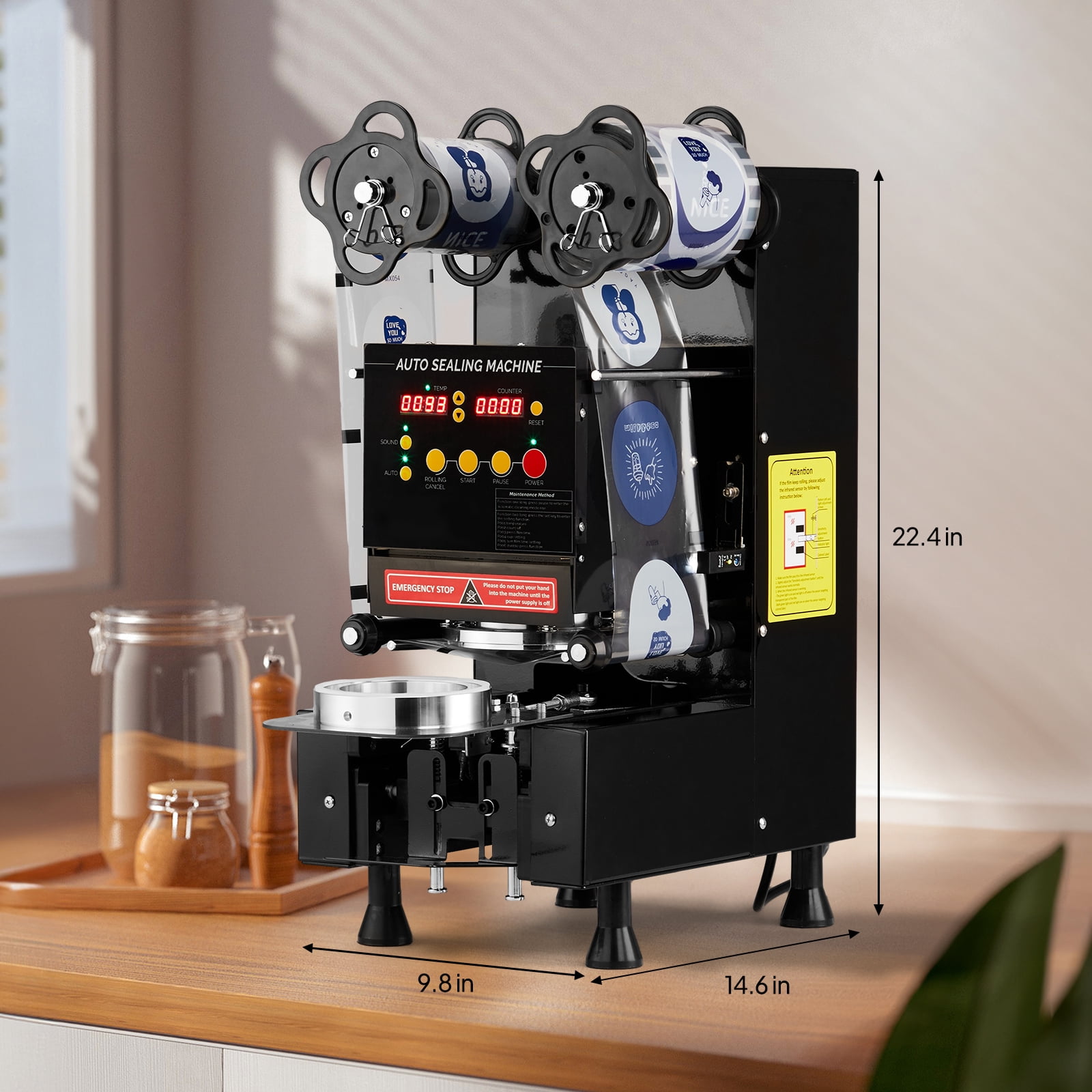 Cup Sealing Machine, Full Automatic Cup Sealer Machine 88/89/90/95mm, Electric Boba Cup Sealing Machine 500-600 Cups/H with LCD Control Panel for Bubble Milk Tea