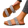 thumbnail image 5 of LOVZFMLL Women's Flat Sandals Rhinestone Glitter Slippers Two Band Open Toe Slip On Summer Casual Slides for Outdoor Daily Wear Brown 9, 5 of 9