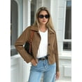 thumbnail image 4 of Women'S Casual Blazer Jacket Notched Lapel Single Breasted Faux Suede Leather Suit Jacket Brown M, 4 of 8