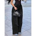 thumbnail image 3 of Women's High - Waisted Wide - Leg Jeans Loose Fit Fashion Casual Retro Casual Trend Cotton Denim Classic Button Pocket Design Multiple Washes (Black/Blue/Gray) Fashion Everyday Pants, 3 of 5