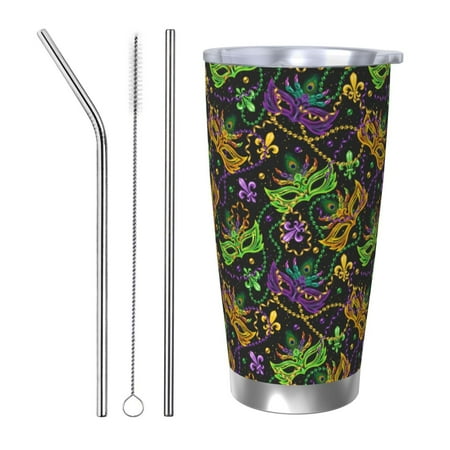 

Fuzoiu Mardi Gras Surface Print 20oz Tumbler Stainless Steel Vacuum Insulated Car Cup Insulated Coffee Mug Travel Mug with Lid Thermal Cup for Outdoor-Straw Three-piece Set