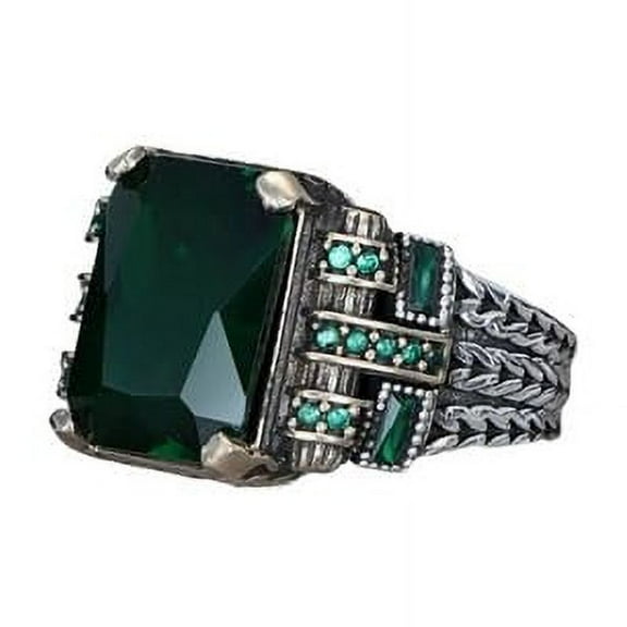 Roarsilver 925k Silver Ring-Handmade Unisex Ring-Wicker Model-Green Zircon Stone-Jewelry Gift For Him and Her | 5