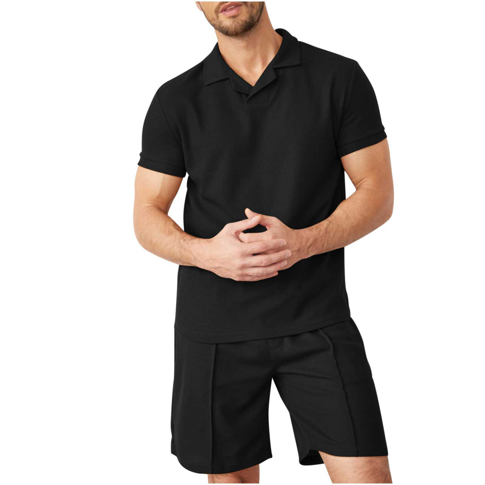 Leesechin Men's Clothing Clearance Big and Tall Solid Turndown Collar