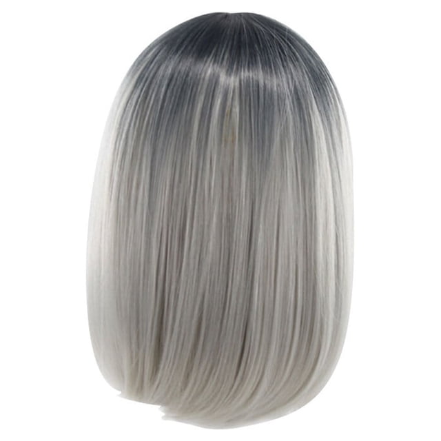 Peluca Bob para mujer, color degradado, peluca sintética para cosplay, peluca corta y recta, peluca Bob de encaje resistente al calor (gris degradado)