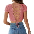 thumbnail image 4 of YYDGH Women's Lace Crochet Crop Top Hollow Out Short Sleeve Sweater Ribbed Knit Top Hot Pink L, 4 of 4