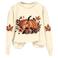 thumbnail image 4 of Women Fall Pumpkin Maple Leaf Graphic Sweatshirt, Autumn Floral Long Sleeve Crew Neck Casual Pullover Top(Beige,XL), 4 of 4