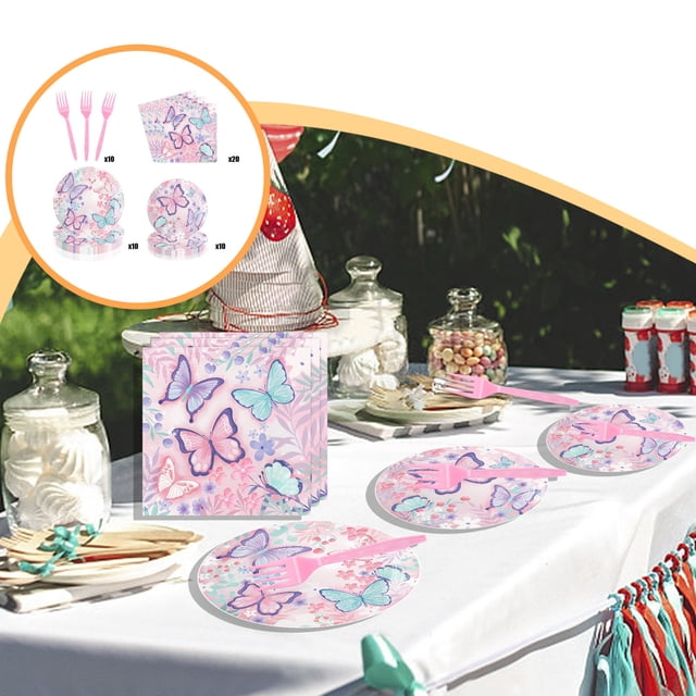 Bonixoom Butterflies Birthday Party Supplies Colorful Tableware Set Of Disposable 7 Inch Plates 10pcs 9 Inch Plates 10pcs Tableware Napkins 20pcs Tableware
