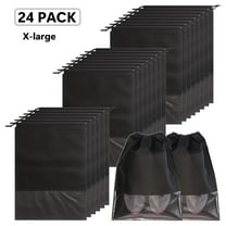 24 Pack Large Shoe Bags for Packing with Clear Window, Dustproof Drawstring Travel Shoe Storage Bags for Men & Women, Black