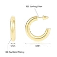 thumbnail image 4 of Alexcraft 925 Sterling Silver Post Chunky Gold Hoop Earrings, 14K Gold Plated Earrings for Women Lightweight Hollow Tube 25mm, 4 of 5