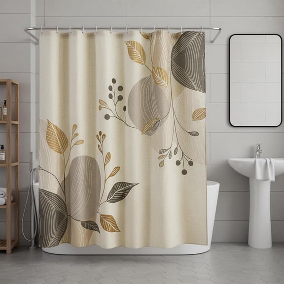 Elyvra Boho Fabric Shower Curtain Set with Snap-in Liner, 72x72 Double Layer Waterproof Bathroom Decor with Hooks, Removable Washable Outer Cloth Layer