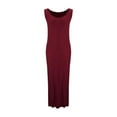 thumbnail image 5 of Rciityk Summer Dresses for Women Casual Sleeveless Bodycon Maxi Dress Solid Color Sexy Round Neck Long Tank Dress Beach Vacation Clothes, Wine L, 5 of 6