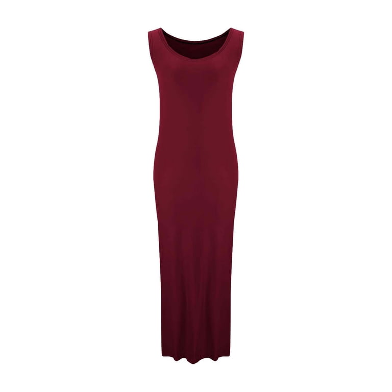 Rciityk Women's Summer Tank Maxi Dresses Sexy Bodycon Sleeveless Long Dress Plus Size Solid Color Crew Neck Beach Vacation Dress, Size: 3XL, Red