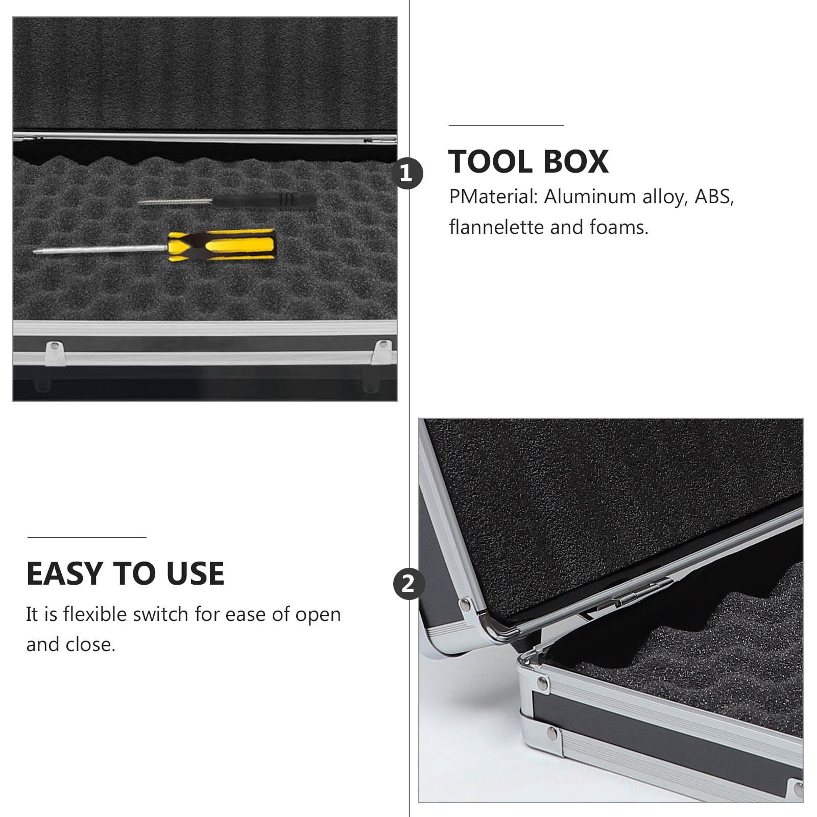 Raindrops Aluminum Tool Box Solid Durable Black with Padded Inserts for Hand Tools