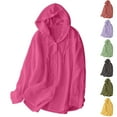 thumbnail image 4 of Women's Sun Protection Hoodie Solid Comfy Lightweight Long Sleeve Coat Button Loose Hiking Athletic Hooded Jacket Purple XXL, 4 of 4