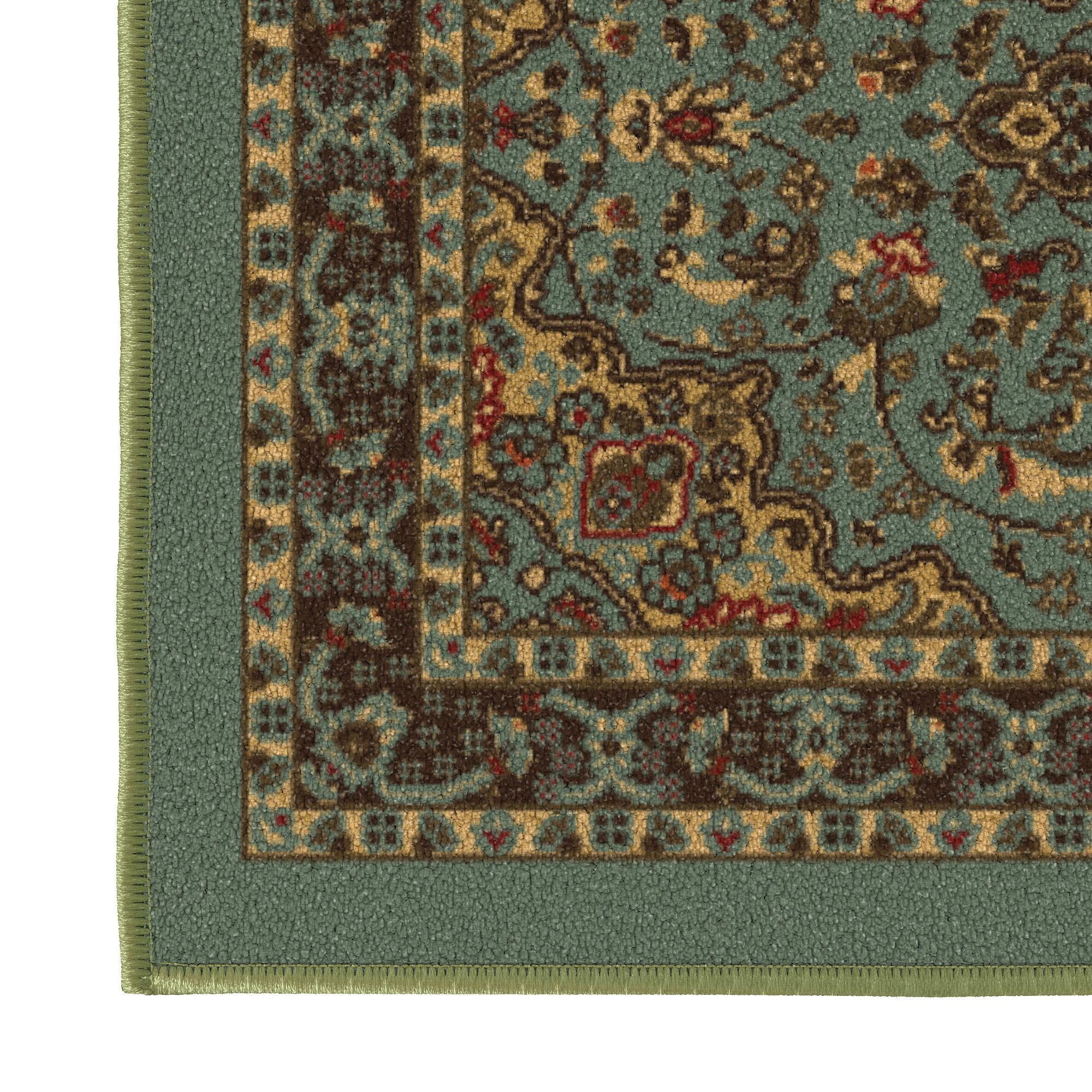 Ottomanson Medallion Bathroom Runner Rug 20" x 59" - Non Slip Low Pile Carpet, Seafoam Green