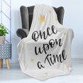 thumbnail image 4 of Once upon a Time Soft Flannel Fleece Throw Blanket, Words with Stars Crown Nostalgic Lettering, Cozy Plush for Indoor and Outdoor Use, 70" x 90", Charcoal Grey Yellow, by Ambesonne, 4 of 5