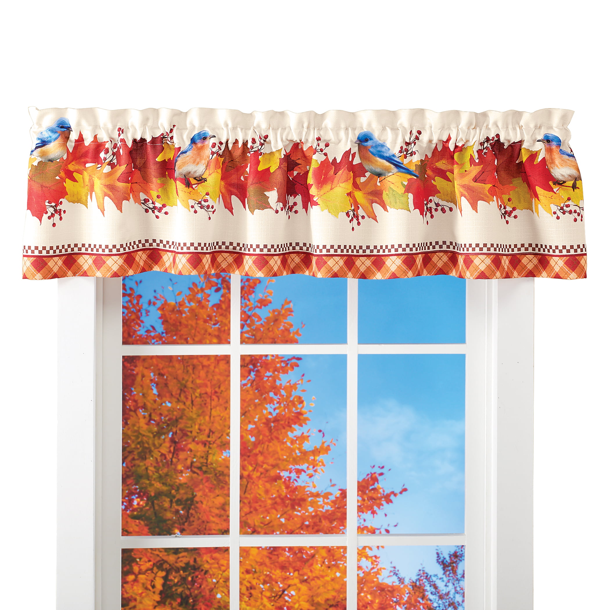 Floral Autumn Harvest Leaves Wreath Window Valance | Window Treatments ...