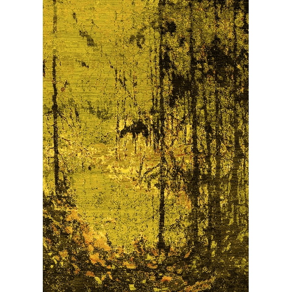 Ahgly Company Machine Washable Indoor Rectangle Oriental Yellow Industrial Area Rugs, 7' x 10'