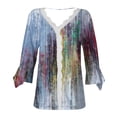 thumbnail image 5 of Dyegold Blouses For Women Dressy Casual 3/4 Flare Sleeve Lace Trim V Neck Floral Print Vintage Tunic Tops Loose Fit Shirts, 5 of 5