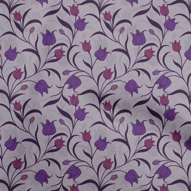oneOone Tissu Popeline de Coton Violet Floral Rétro Matériel de Robe Tissu Imprimé Tissu au Mètre 56 Pouces de Large