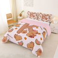 thumbnail image 2 of Erosebridal Cartoon Capybara K Letter Monogrammed Queen Comforter Set 3pcs For Kids Boys Girls,Cute Animal Funny Food Bedding Comforter Set,Pink Reversible, 2 of 7