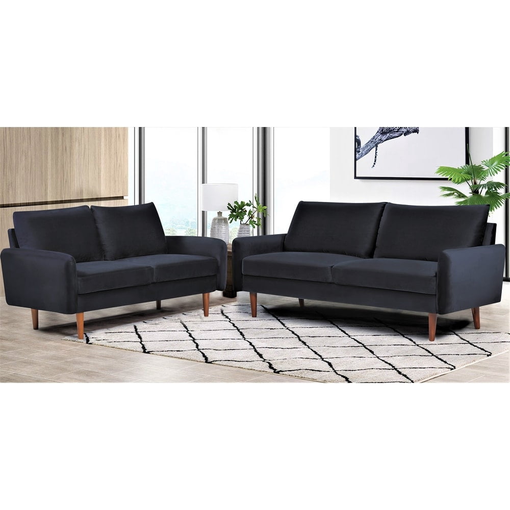 Uspridefurniture 2 Piece Modern Polyester Sofa And Loveseat Set Black