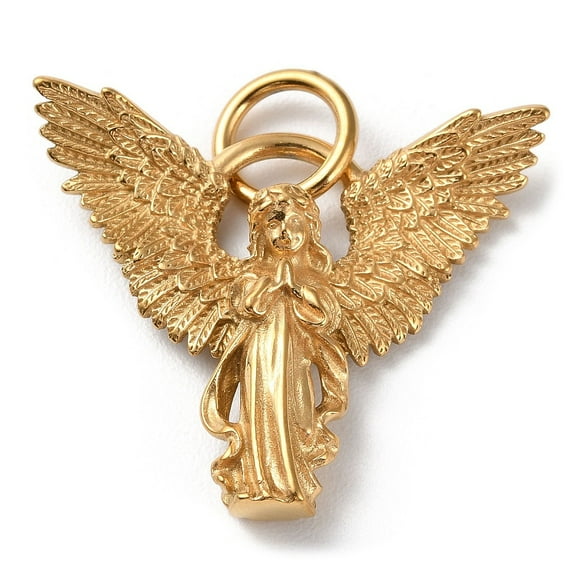1 pc Ion Plating(IP) 304 Stainless Steel Pendants with Jump Ring Angel Charm Golden 30x33x5mm Hole: 6.5mm