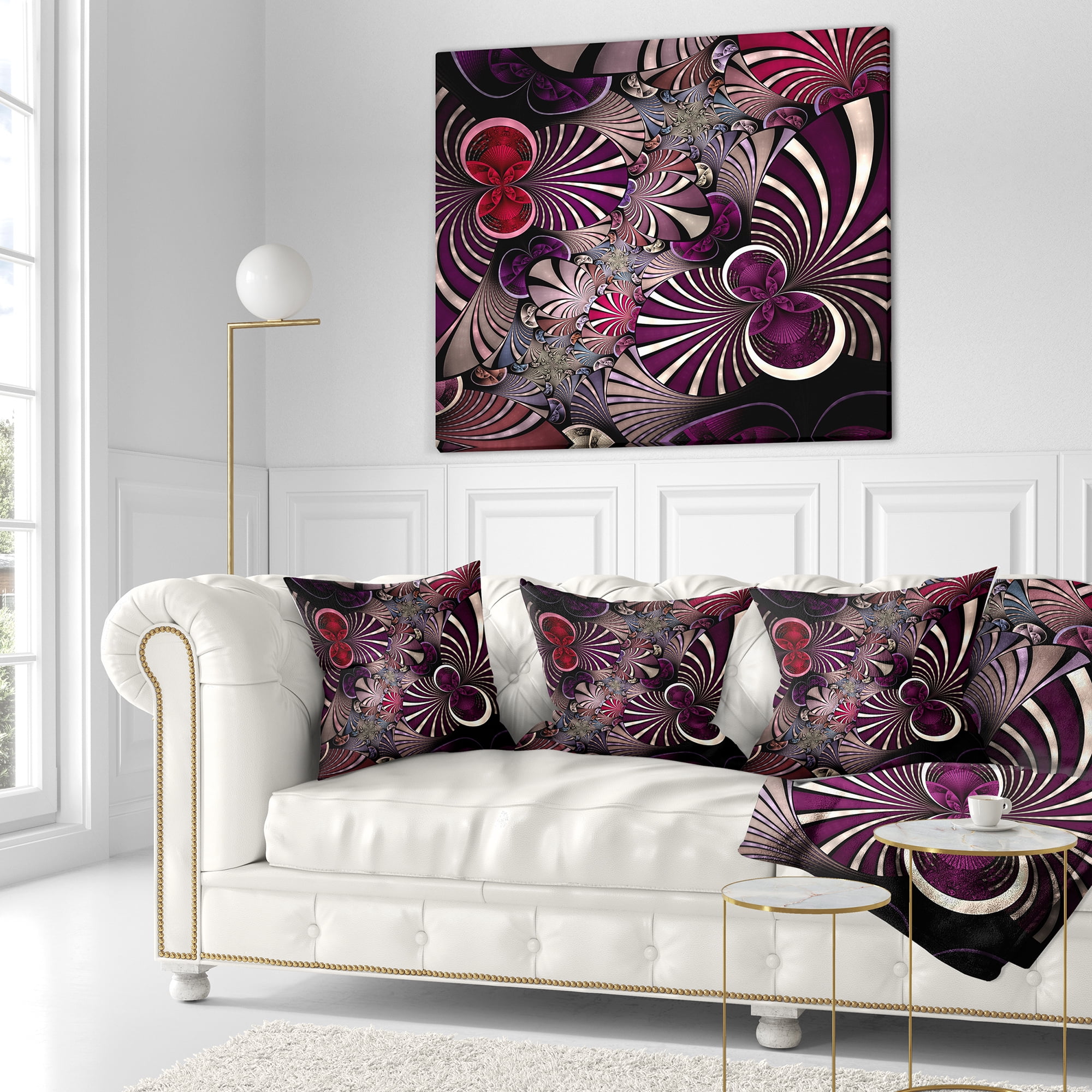 Designart Dark Violet Fractal Flower - Abstract Throw Pillow - 18x18