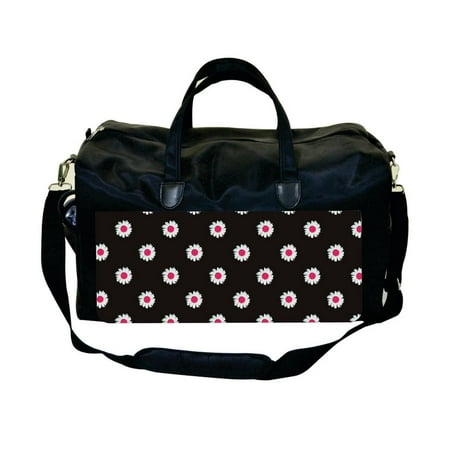White and Pink Sunflowers on black Large Black Duffel Style Diaper Baby Bag - www.strongerinc.org