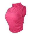 thumbnail image 2 of RYRJJ Women Workout Mock Neck Ruched Crop Tank Top Casual Turtleneck Sleeveless Slim Fitted Cropped Tops Athletic Yoga Running(Hot Pink,L), 2 of 6