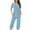 Blue, variant on Cavosen 2 Piece Sets for Women Going out with Pocket Button Pajamas Outfits Sets Capris Short Sleeve V-Neck Sleepshirts Sleepwear Pleated Solid Nightwear Soft Homewear Fall