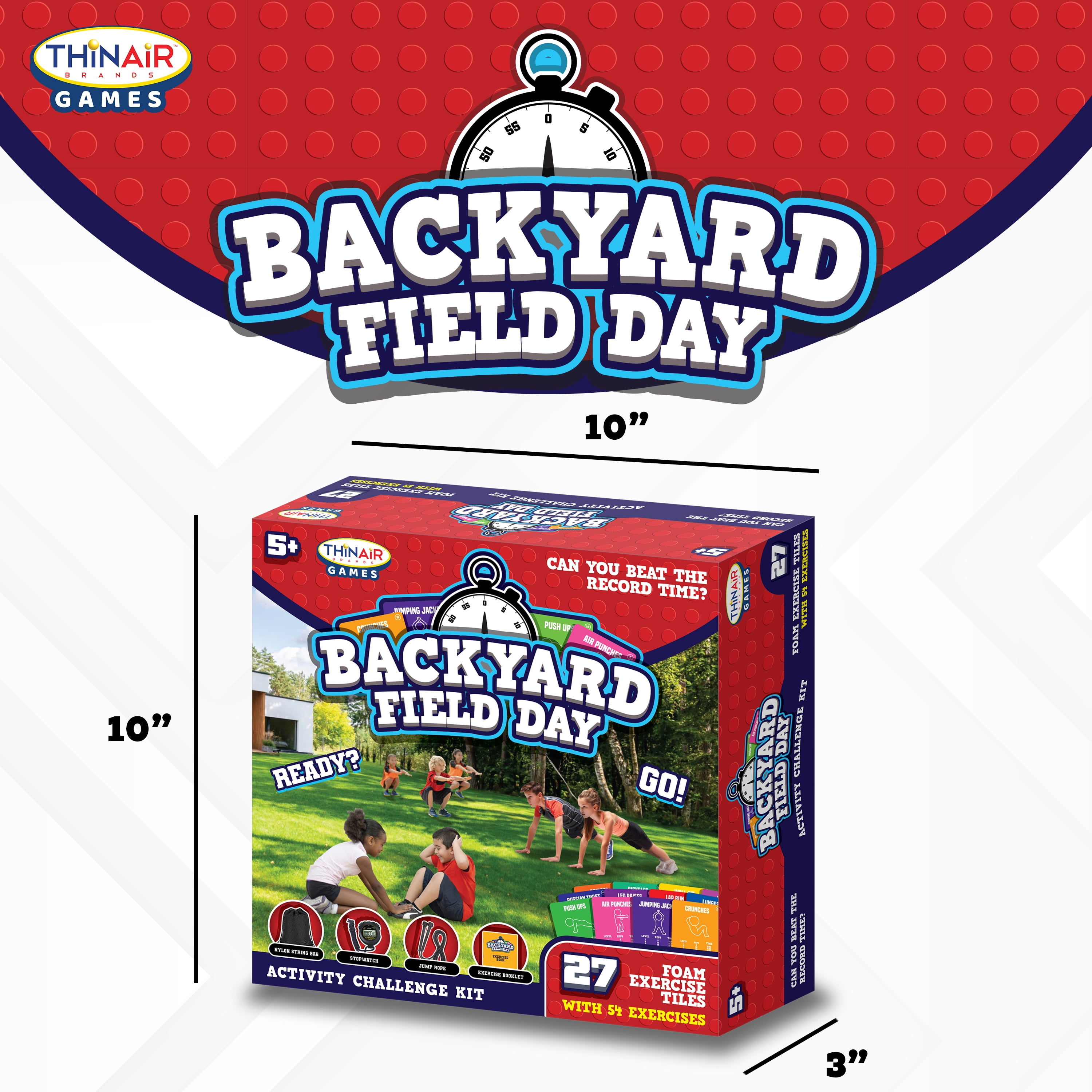 Playful Minds Backyard Field Day Obstacle Course Game – 27 Double-Sided Foam Challenge Tiles with 54 Kid-Friendly Exercises, Stopwatch, Jump Rope & Carry Bag – Outdoor Fitness Fun for Kids & Families