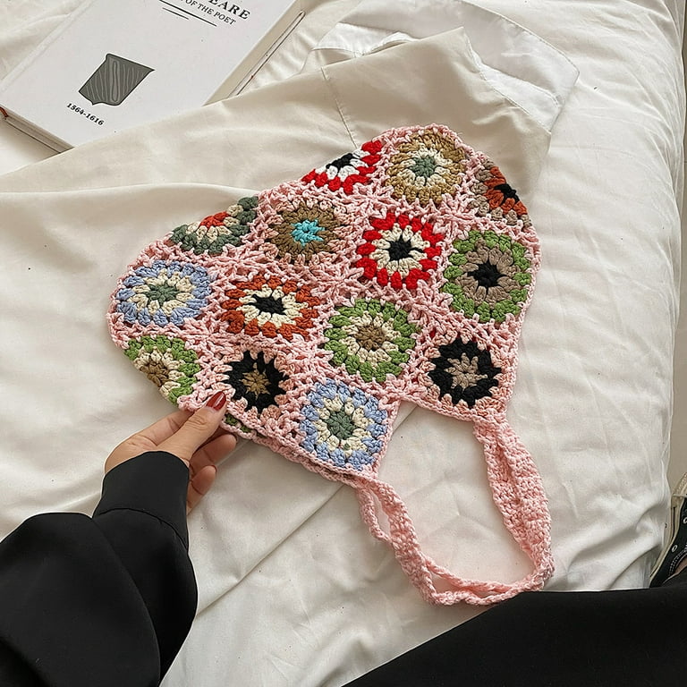 handmade crochet shoulder knit bag y2k Handbag for women lady Female lolita  crossbody mini nova side Satchel Bolsa Harajuku pink