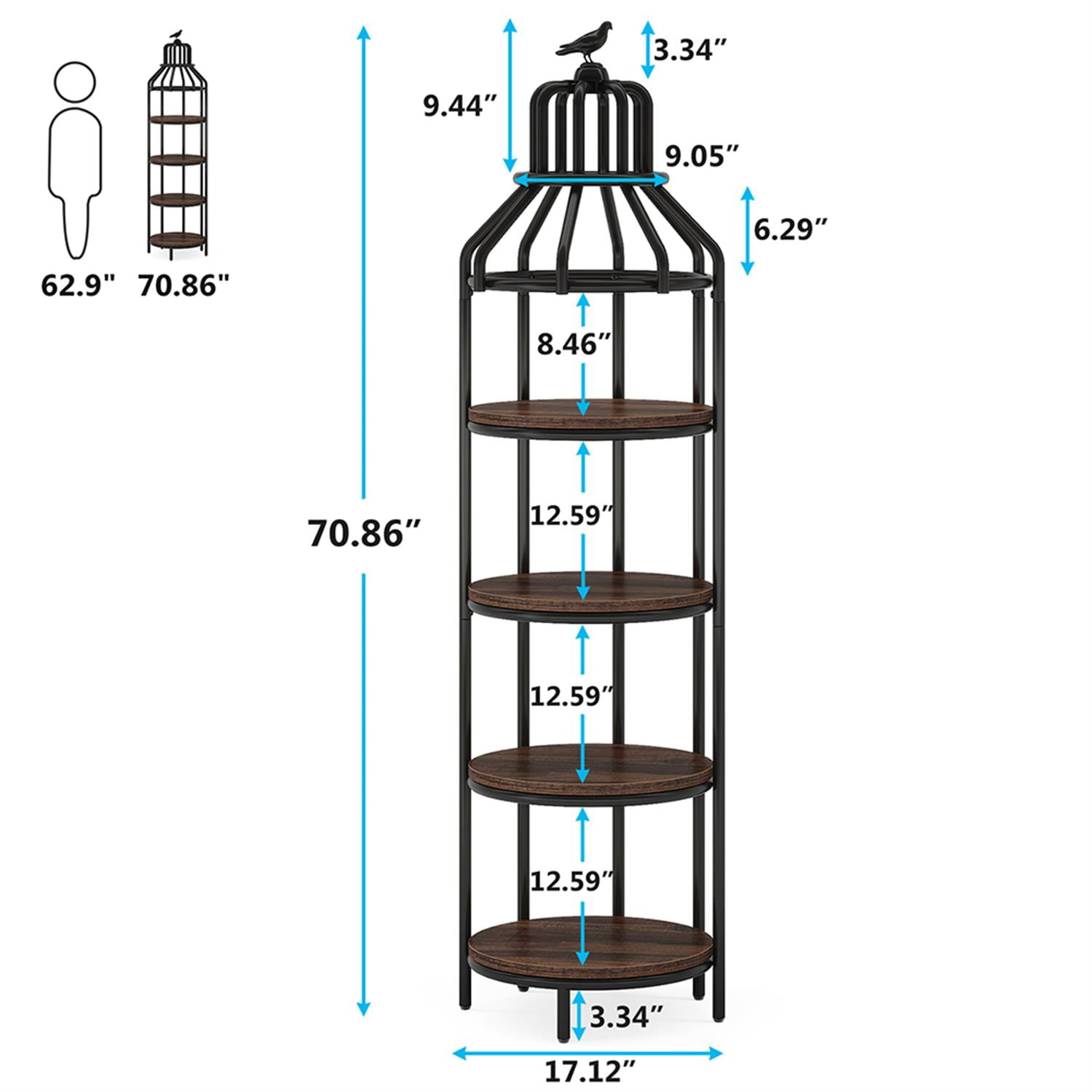 Demi Bonn 70"dustrial Bookshelf, 4-Tier Etagere Bookcase with Bird Cage Design for Bedroom, Living Room, Brown