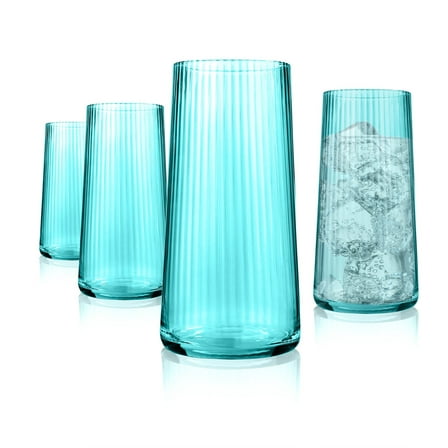 Artland Soho Optic 17.5oz Highball Glass, Set of 4 - Modern Design Elegant Tall Drinking Glasses for Cocktails and More, Durable & Stylish Bar Glassware Essential for Any Occasion (Turquoise)