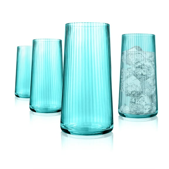 Artland Soho Optic 17.5oz Highball Glass, Set of 4 - Modern Design Elegant Tall Drinking Glasses for Cocktails and More, Durable & Stylish Bar Glassware Essential for Any Occasion (Turquoise)