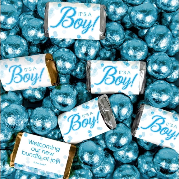 102 Pcs It's A Boy Bubbles Themed Hershey's Miniatures and Chocolate Balls (1.62lb)