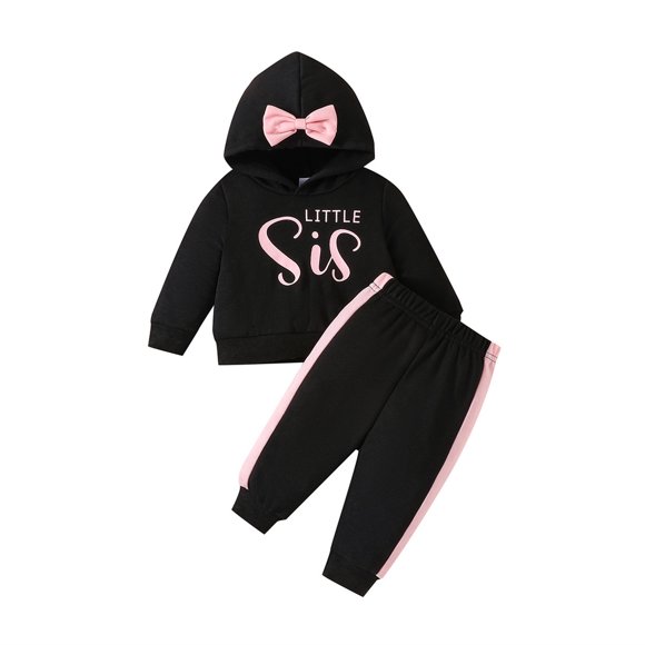 Little Sister Matching Outfit Toddler Baby Girl Letter Graphic Long Sleeve Hoodie Sweatshirt Top Pant Set Cute Casual Playwear