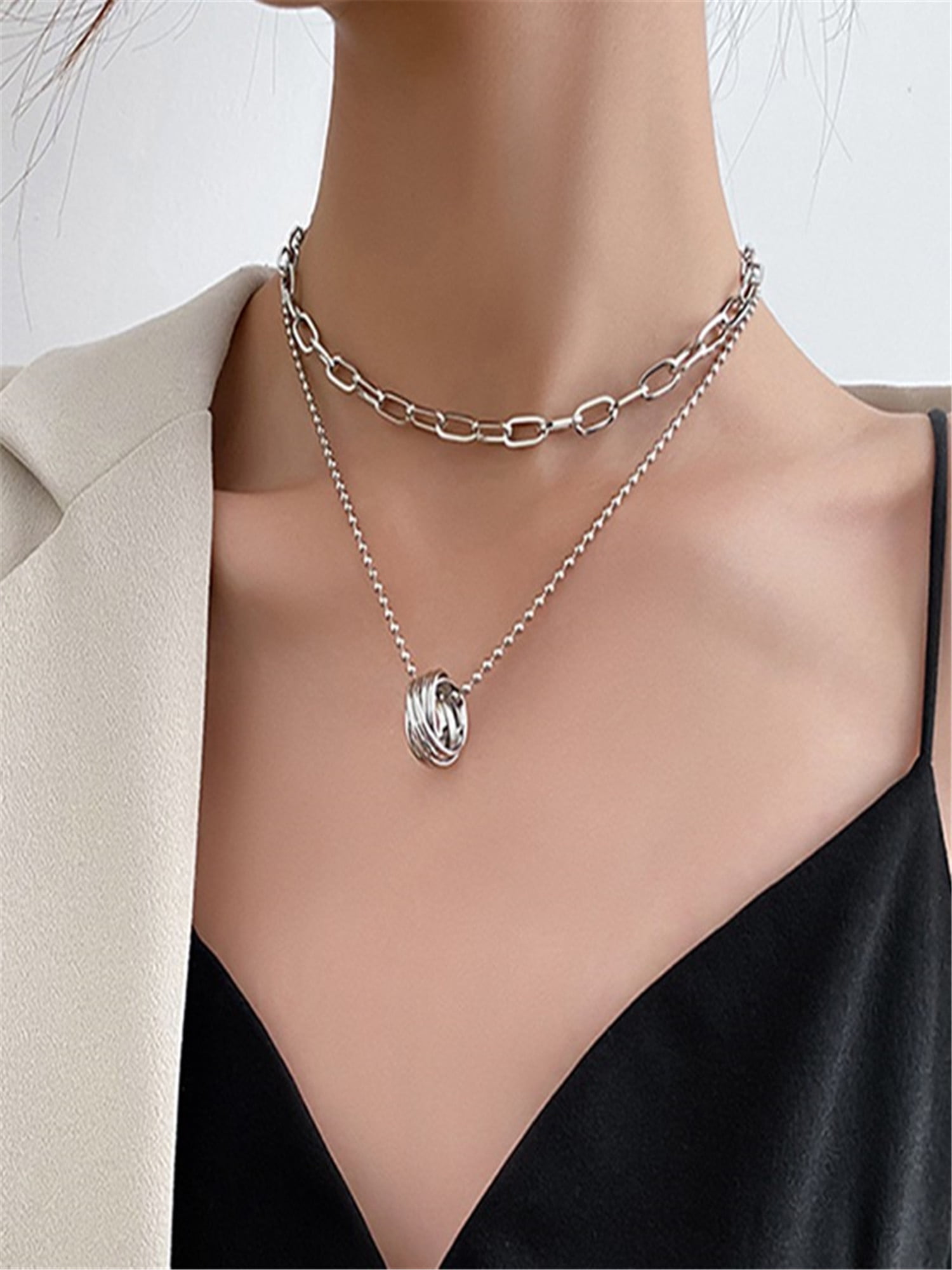 Women Short Stylish Choker Layer Str Layer Choker Necklace Chain Costume Jewelry for Women, Women's, Size: One size, Grey Type
