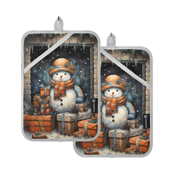 ALAZA Christmas Snowman Gifts Pot Holders Set of 2 Heat Resistant Kitchen Oven Mitts