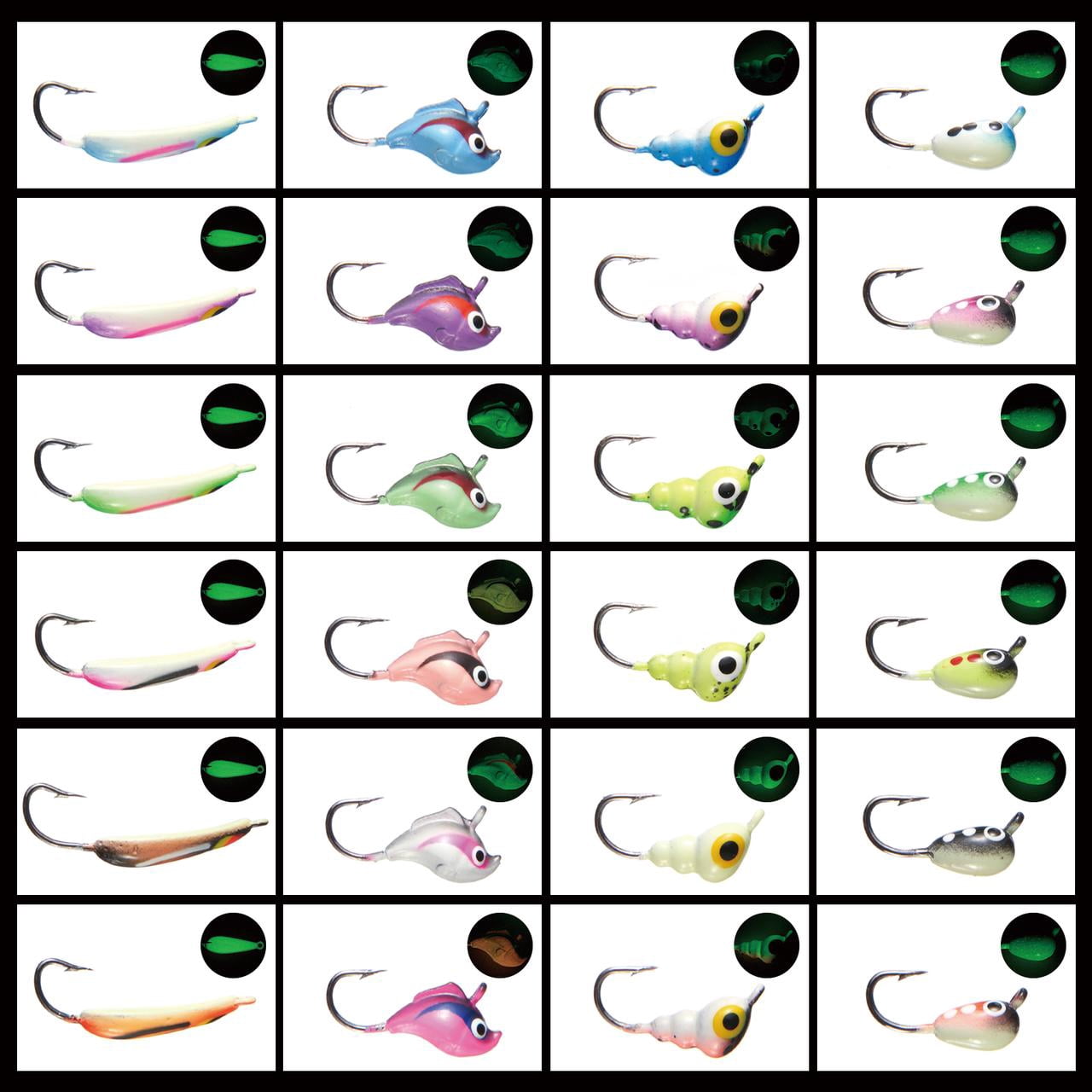 BASSDASH Ice Fishing Lure Kit Glowing Paint Jigs for Winter Ice Jigging Crappie Sunfish Perch Walleye Pike