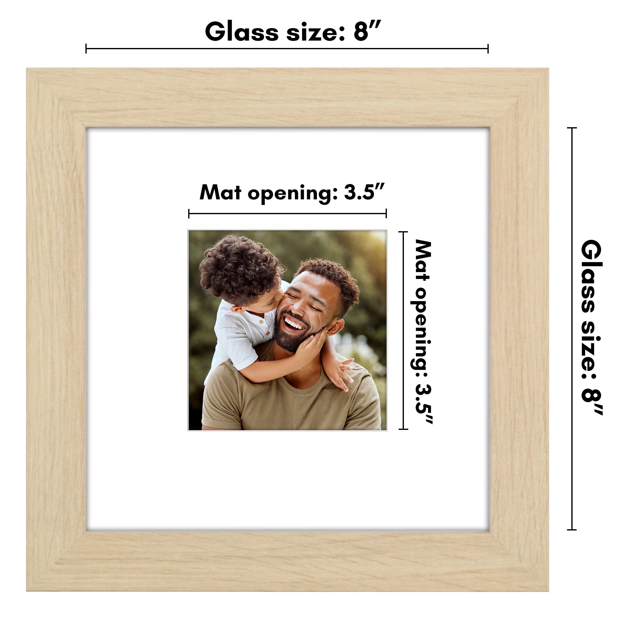 Americanflat 8x8 Picture Frame with Shatter-Resistant Glass with 4x4 Mat Display Photo Hudson - Natural Oak